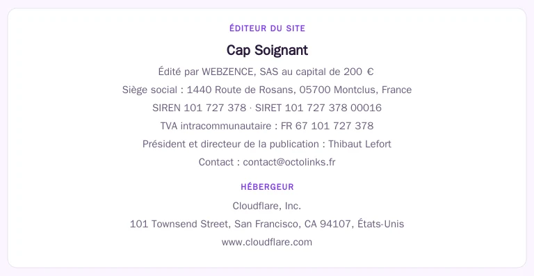 Coordonnées légales de l&rsquo;éditeur et de l&rsquo;hébergeur du site